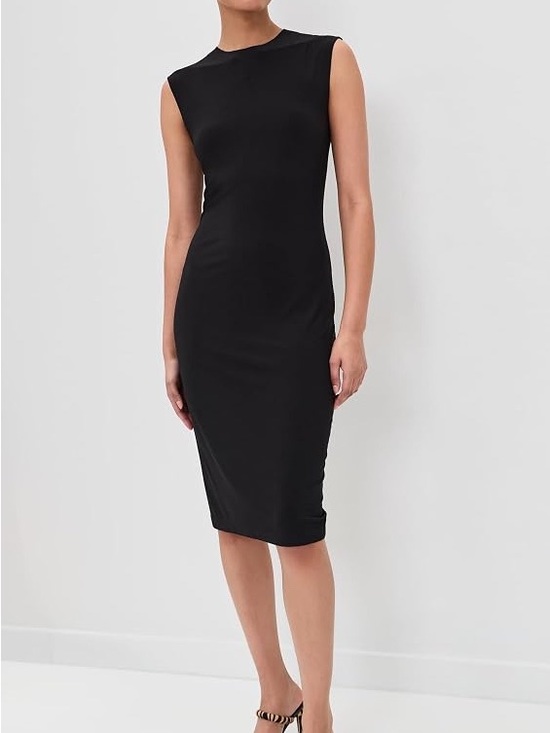 Norma Kamali Dresses & Skirts - Norma Kamali Black Sleeveless Midi Sheath Dress, Stretch Knit, Size S